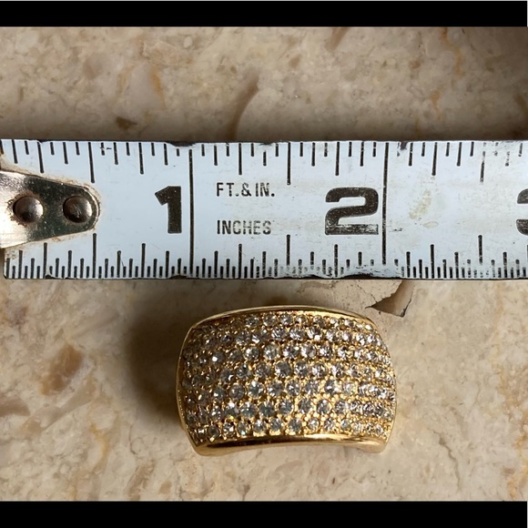 CHRISTIAN DIOR Signed, Vintage Crystal & Gold Tone Clip-On Huggie Hoop Earrings - Picture 5 of 9